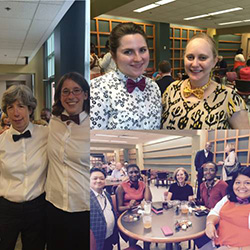 Staff don bow ties to welcome J. Herbert Nelson to the Presbyterian Center in Louisville. (Photo by Mari Graham) LOUISVILLE – The Rev. Dr. J. Herbert Nelson was welcomed to Louisville by staff at the Presbyterian Center today with a flourish of bow ties – a signature wardrobe item of Nelson’s – provided to attendees by the Presbyterian Foundation.  Nelson, former director of the Presbyterian Church (U.S.A.) Office of Public Witness in Washington, D.C., was elected as Stated Clerk by the 222nd Ge