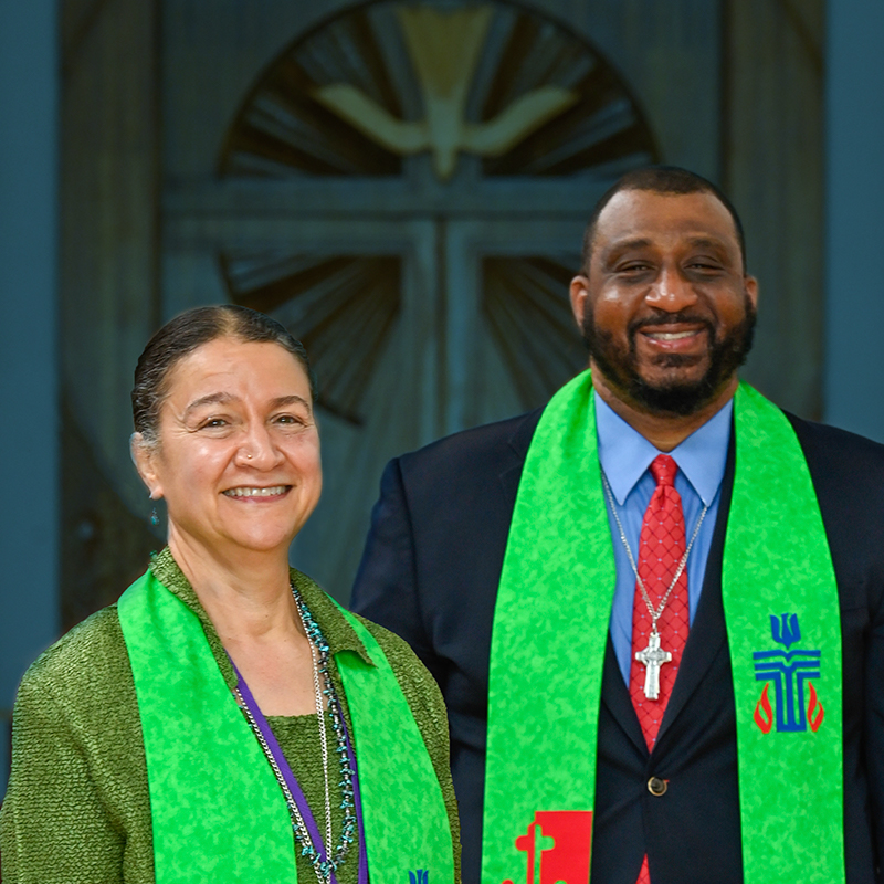 Co-Moderators of the 224th General Assembly (2020) Elona Street-Stewart (left) and Gregory Bentley (right)