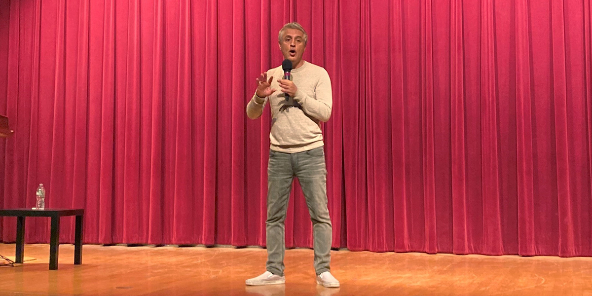 Reza Aslan at the Free Library of Philadelphia. Photo by Fred Tangeman.