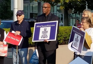 J. Herbert Nelson II, stated clerk of the General Assembly, joins “Jericho walkers” in Manchester, NH, advocating for the immigration rights of local Indonesian immigrants.