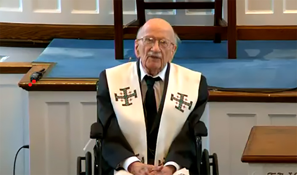 The Rev. Dr. Fletcher, 104, delivers a sermon during the presbytery meeting. Photo provided. 