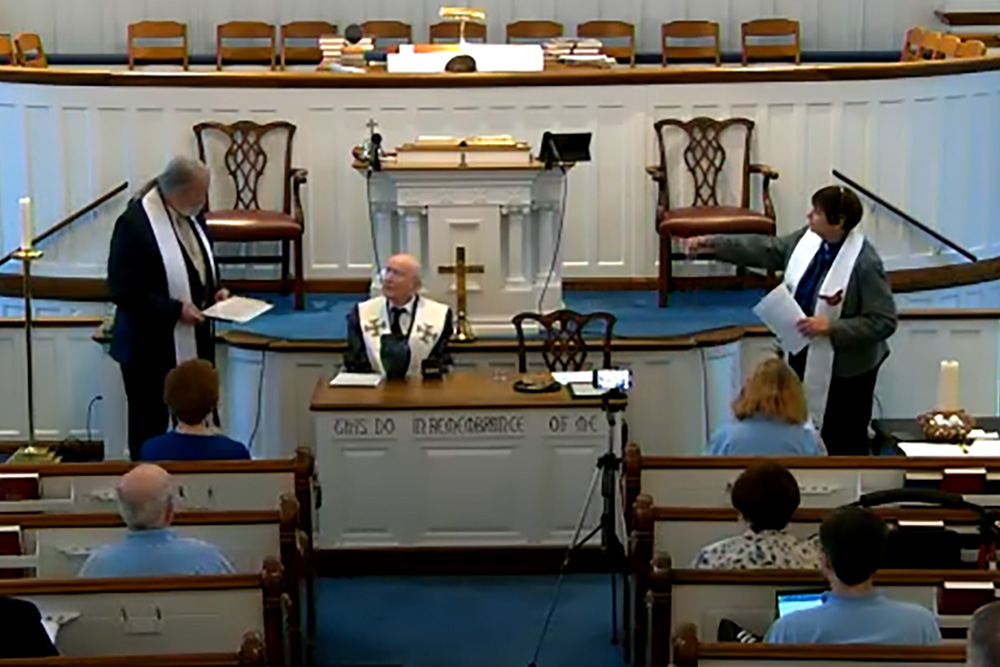 The Rev. Dr. Donald Fletcher is honored on the 80th anniversary of his ordination during a meeting of the Presbytery for Southern New Jersey at Woodbury Presbyterian Church. Photo provided.