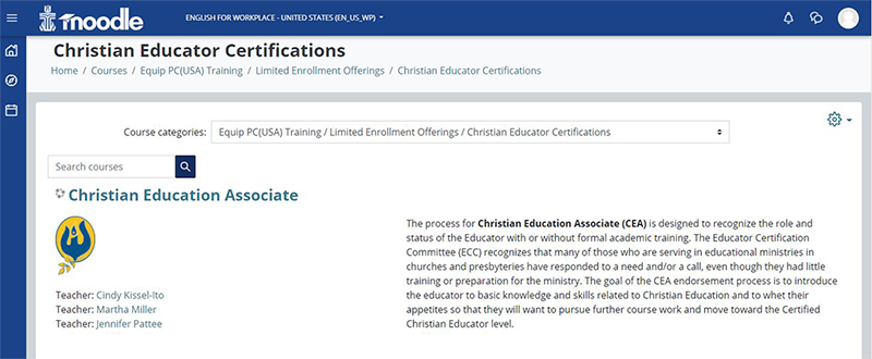 EQUIP training page for Christian Education Associate, courtesy of Martha Miller. 