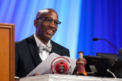 Stated Clerk J. Herbert Nelson addresses the last plenary session