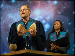 Communion service during daily worship. 