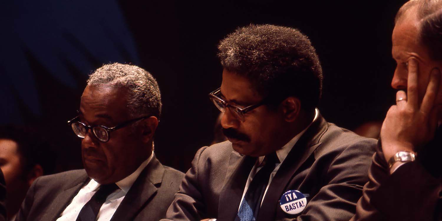 Rev. Edler Hawkins, Chairman of Council on Church and Race, Rev. Gayraud Wilmore, Chairman of Division of Church and Race, and Rev. John Duley, Chairman Standing Committee on Church and Society. General Assembly, San Antonio, Texas, May 1969. Photo courtesy of the Presbyterian Historical Society.