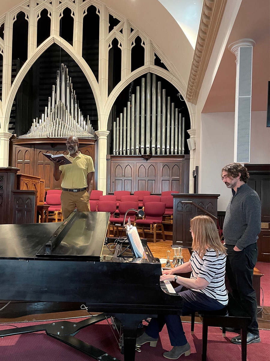 Highland Presbyterian Church musicians, left to right, are Edward Caruthers, Rhonda Hibdon and Vini Frizzo. (Photo by Emily Enders Odom) 