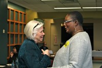 Joyce Lieberman (left), associate for Constitutional Interpretation for the OGA, congratulates with Jewel McRae