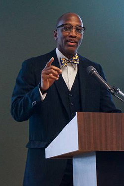 J. Herbert Nelson, newly elected Stated Clerk of PC(USA), address staff at his welcome reception.