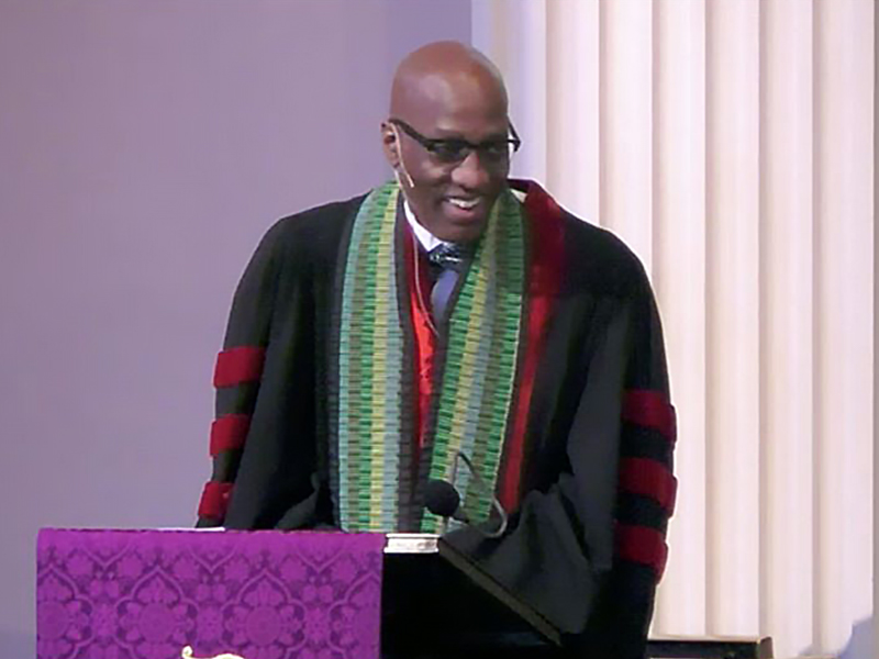 The Rev. Dr. J. Herbert Nelson, II, leads worship at The Brick Presbyterian Church in New York City on Sunday, March 1, 2020. Image provided.