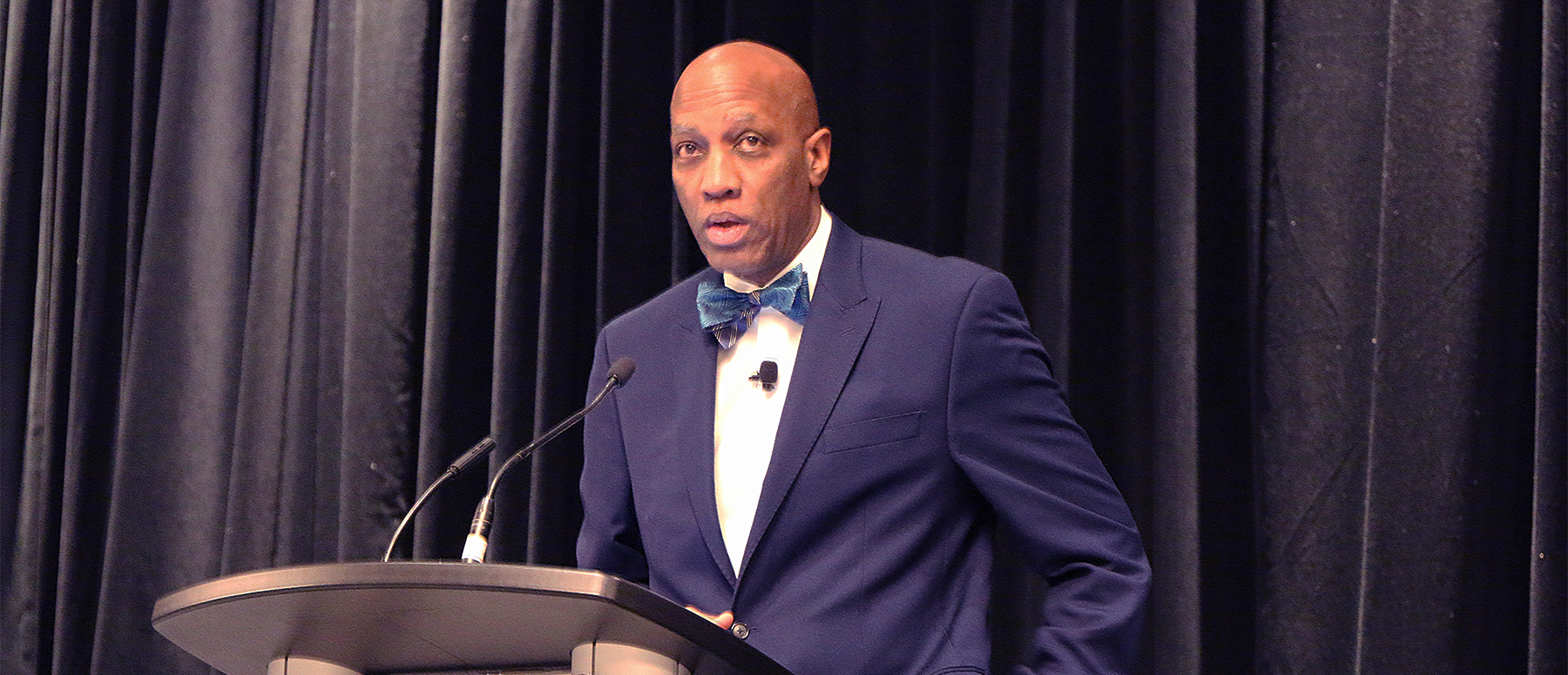 The Rev. J. Herbert Nelson, II leads worship at the Mid Council Leaders Gathering on October 20, 2019 in Baltimore.