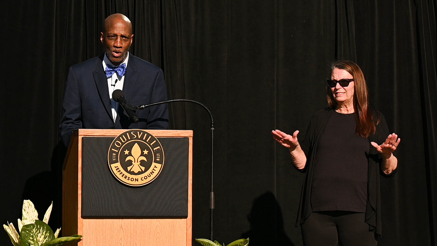 Stated Clerk of the General Assembly, J. Herbert Nelson, speaks at the community vigil in Louisville on April 12, 2023, two days after the mass shooting. Photo by Rich Copley.