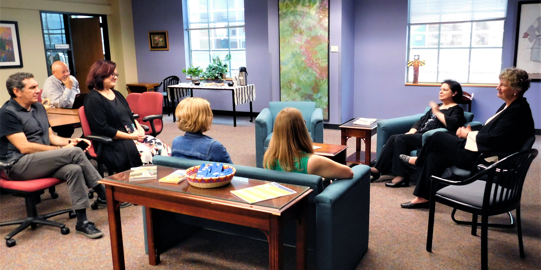 Rev. Kassab concluded her visit to the Presbyterian Center by meeting with Presbyterian Mission Agency staff. Photo by Kathy Melvin.