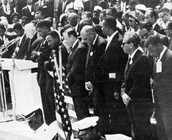 Martin Luther King, Jr., Eugene Carson Blake and other speakers at the March on Washington. (Religious News Service, from Presbyterian Life , Oct 1, 1963)