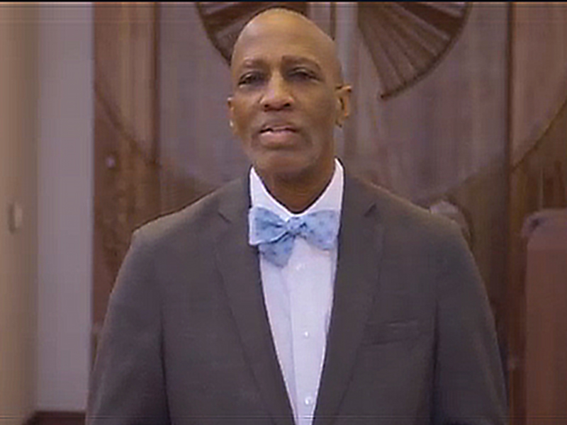 Rev. Dr. J. Herbert Nelson, II, Stated Clerk of the General Assembly of the PC(USA) offers greeting during Thursday evening’s session. 