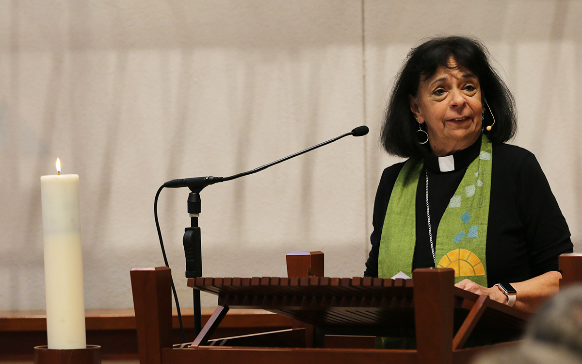 The Rev. Ruth Faith Santana-Grace preaches during the final worship service. Photo by Rick Jones