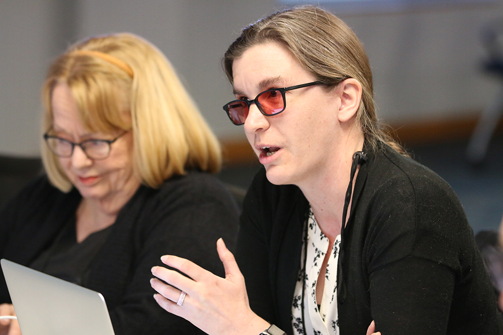 Kimberly Briggs proposes a draft apology for the emotional distress connected to the selection of scripture for the 2023 Winter Exegesis Exam. Photo by Randy Hobson.