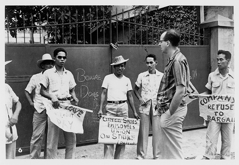 Richard Poethig with striking shoe workers, Manila, Philippines, 1959. [Pearl ID: 10159] 