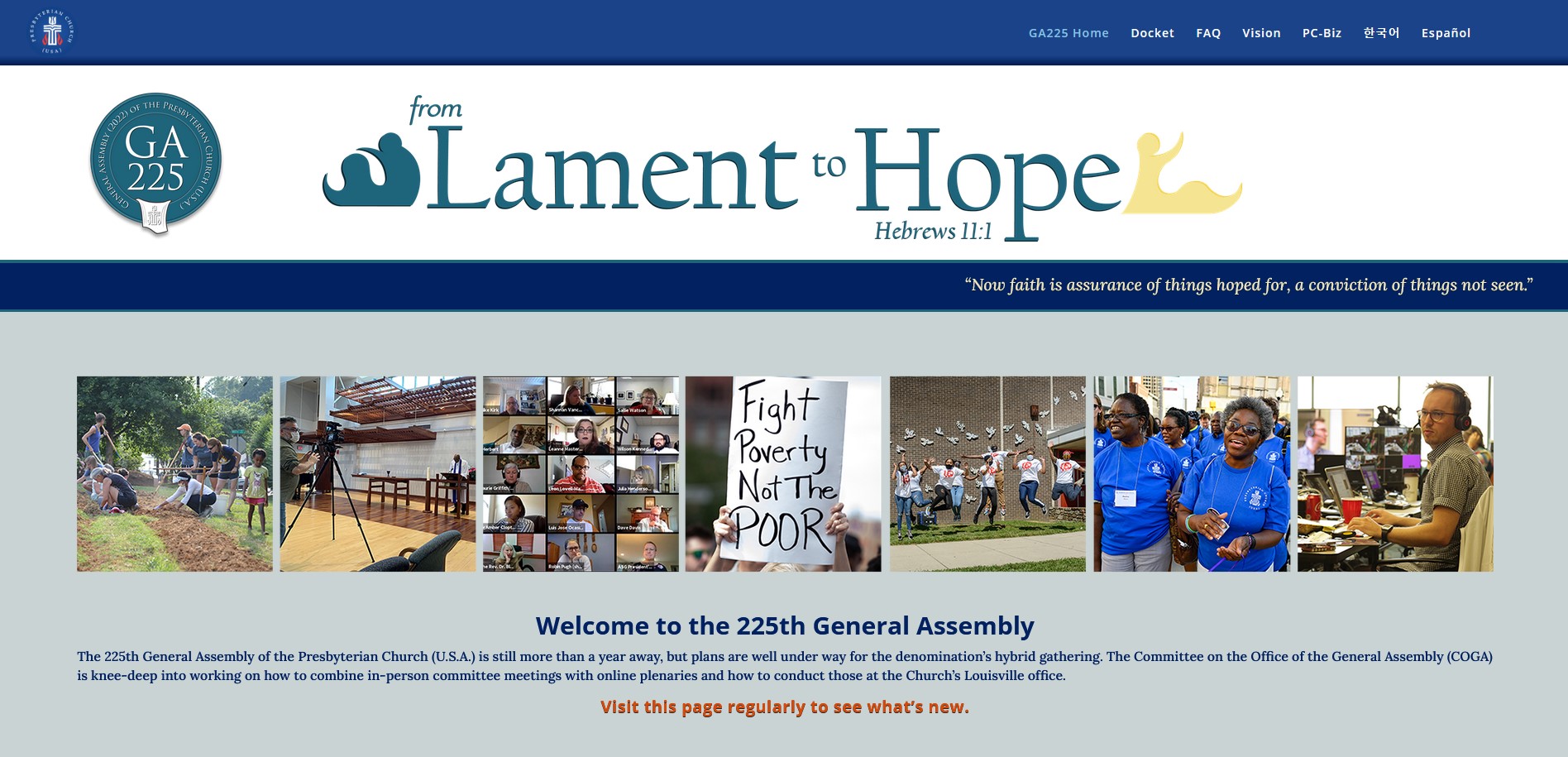 General Assembly 225 homepage, ga-pcusa.org, where you can sign up to receive GA updates.