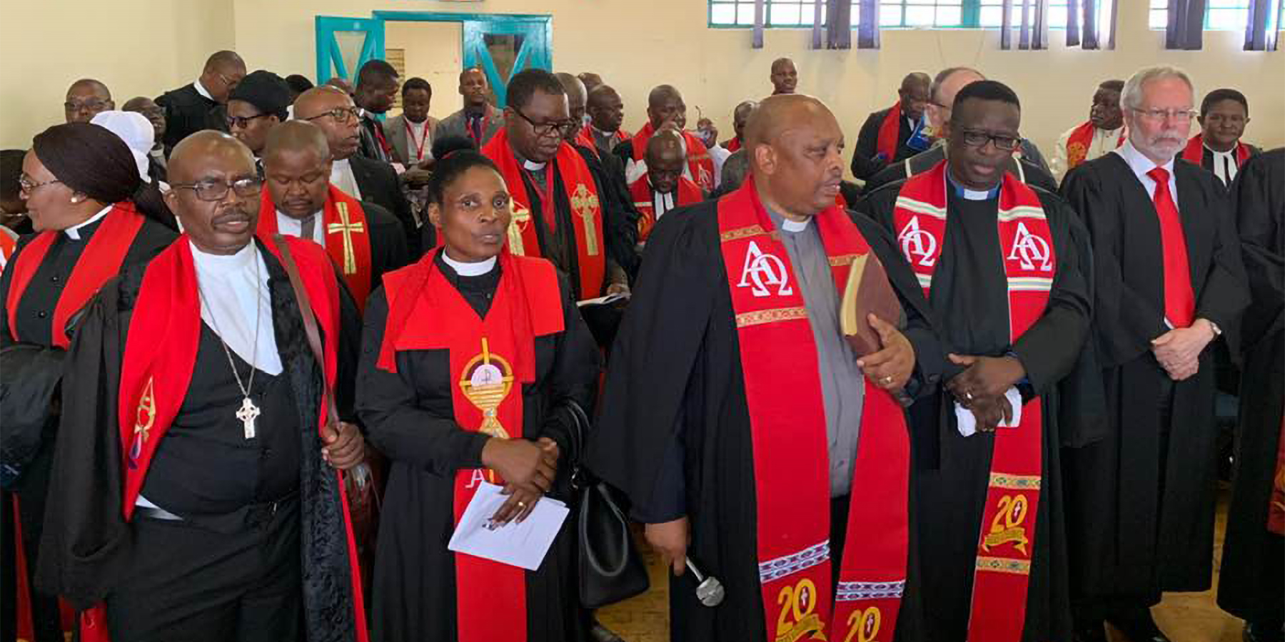 South African clergy gather for worship during the recent twenty-year celebration. Photo by Cindy Kohlmann