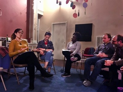 Kate Foster Connors (executive director of The Center), Olivia Thomas, Mel Lowry and members of Selwyn Avenue Presbyterian Church of Charlotte, North Carolina, meet at The Center in Baltimore.