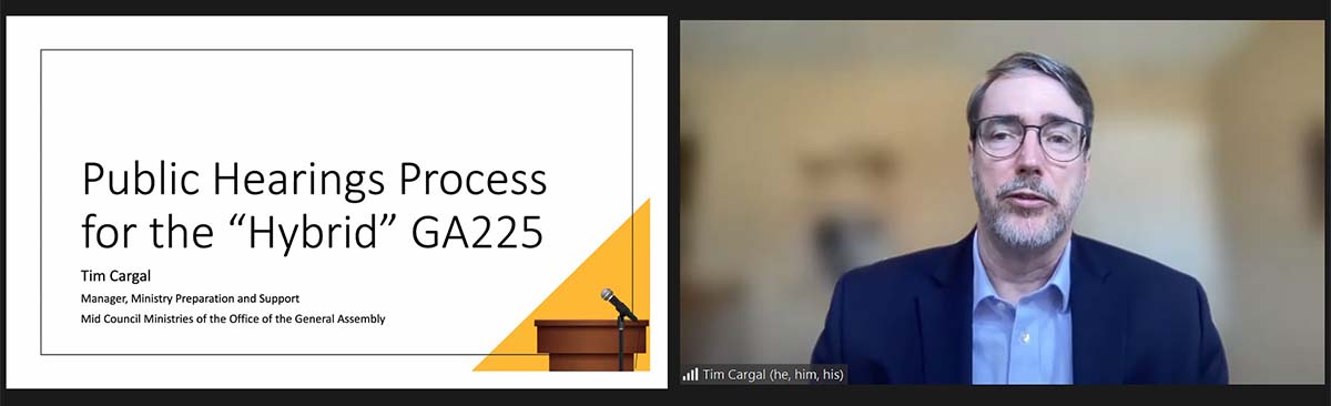 The Rev. Dr. Tim Cargal, manager for Ministry Preparation & Support in the Office of the General Assembly, discussed the public hearing process for committees.