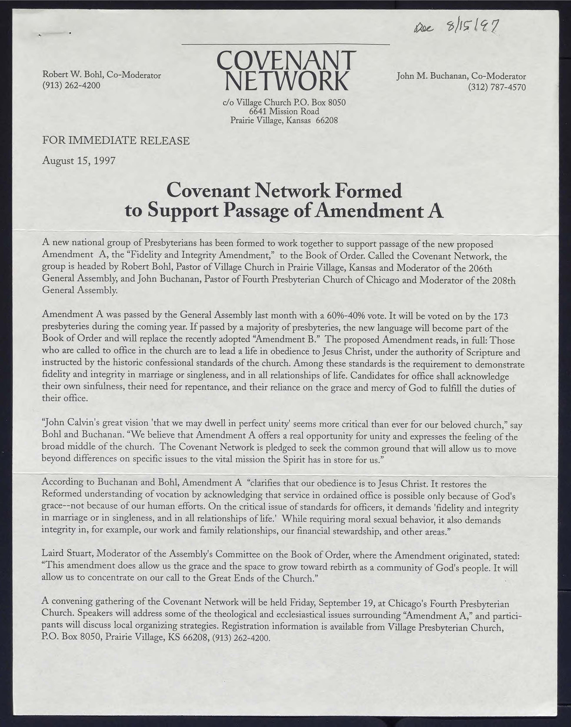 Press release announcing the formation of the Covenant Network. Pearl: 286188