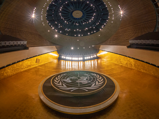 A detailed view of the United Nations General Assembly Hall. UN Photo by Cia Pak. 