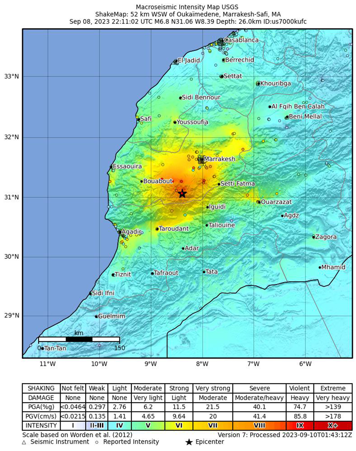 Seismic map of the earthquake on September 9, 2023. Courtesy of the U.S. Geological Survey. 