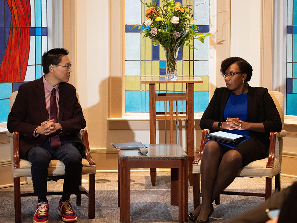 Yoo (left) and Praylow, Columbia Theological Seminary, November 10, 2022. Photo courtesy of Martin Heimann. 