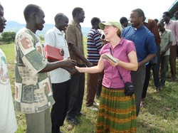 Shelvis and Nancy Smith-Mather greet Sudanese